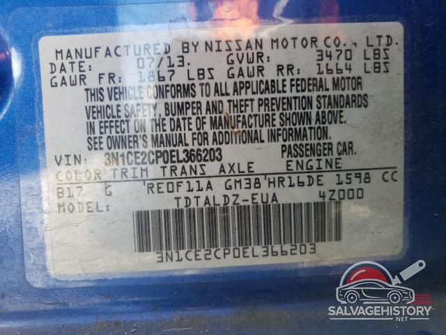 3N1CE2CP0EL366203 2014 NISSAN VERSA photo no. 12