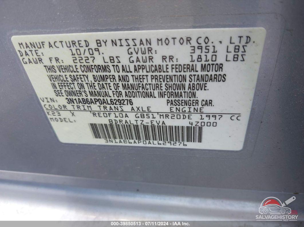 3N1AB6AP0AL629276 2010 NISSAN SENTRA photo no. 9
