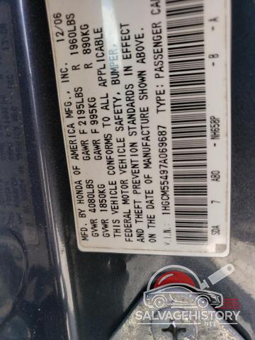 1HGCM55497A069687 2007 HONDA ACCORD photo no. 12