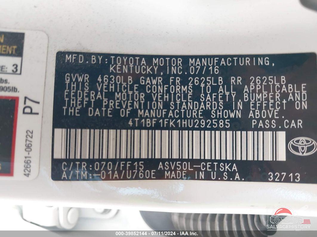 4T1BF1FK1HU292585 2017 TOYOTA CAMRY photo no. 9
