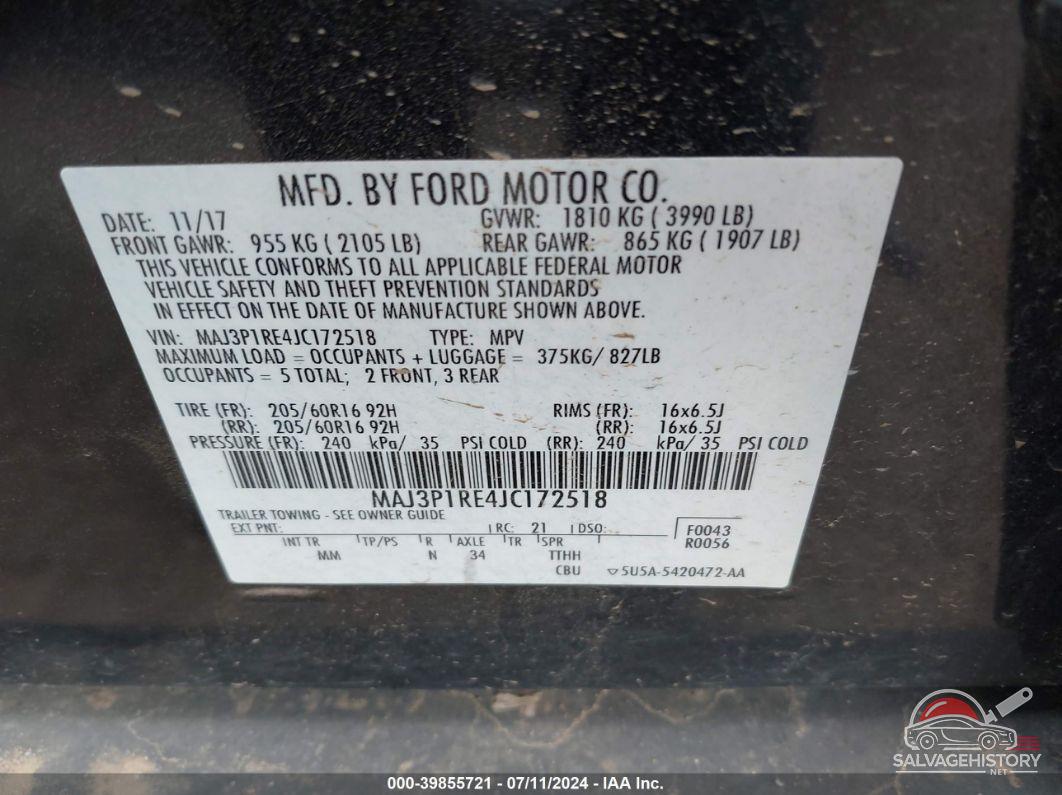 MAJ3P1RE4JC172518 2018 FORD ECOSPORT photo no. 9