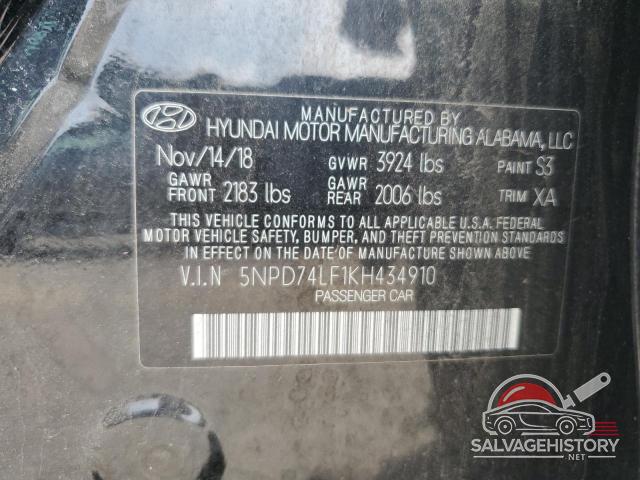 5NPD74LF1KH434910 2019 HYUNDAI ELANTRA photo no. 13