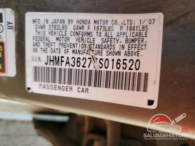 JHMFA36277S016520 2007 HONDA CIVIC photo no. 12