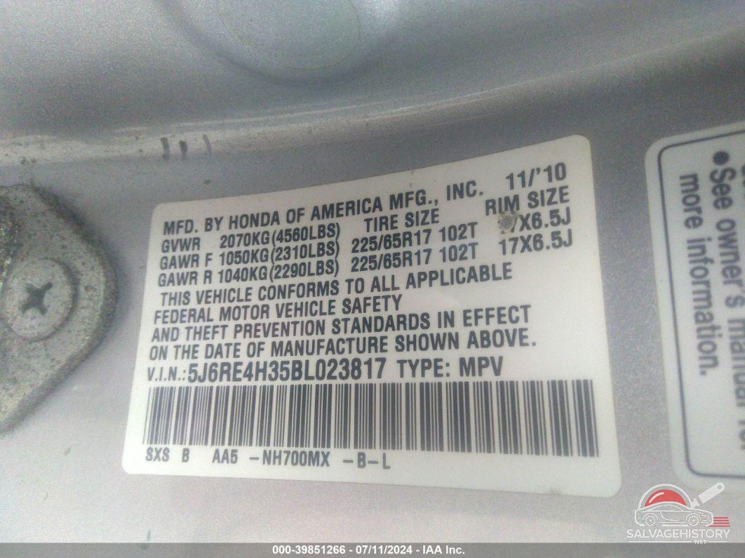 5J6RE4H35BL023817 2011 HONDA CR-V photo no. 9