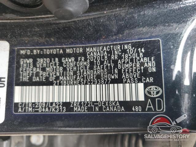 2T1BURHE5FC293877 2015 TOYOTA COROLLA photo no. 12