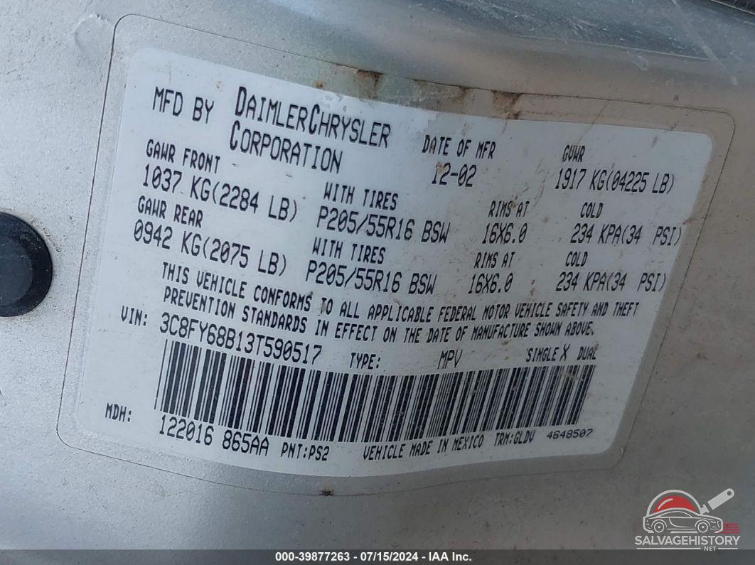 3C8FY68B13T590517 2003 CHRYSLER PT CRUISER photo no. 9