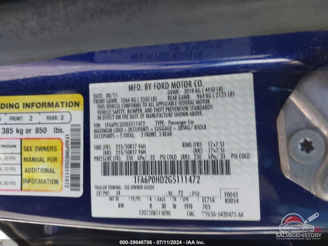 1FA6P0HD2G5111472 2016 FORD FUSION photo no. 9