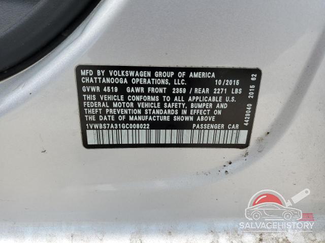 1VWBS7A31GC008022 2016 VOLKSWAGEN PASSAT photo no. 12