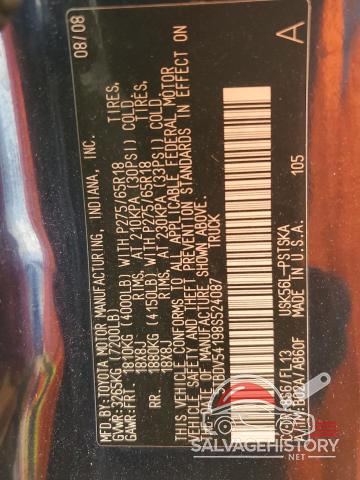 5TBDV54198S524087 2008 TOYOTA TUNDRA photo no. 12