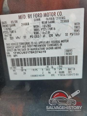1FMCU93178KD74319 2008 FORD ESCAPE photo no. 13