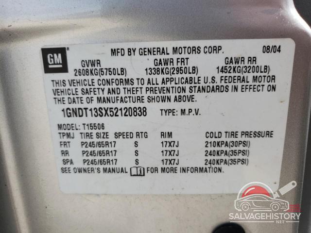 1GNDT13SX52120838 2005 CHEVROLET TRAILBLZR photo no. 13