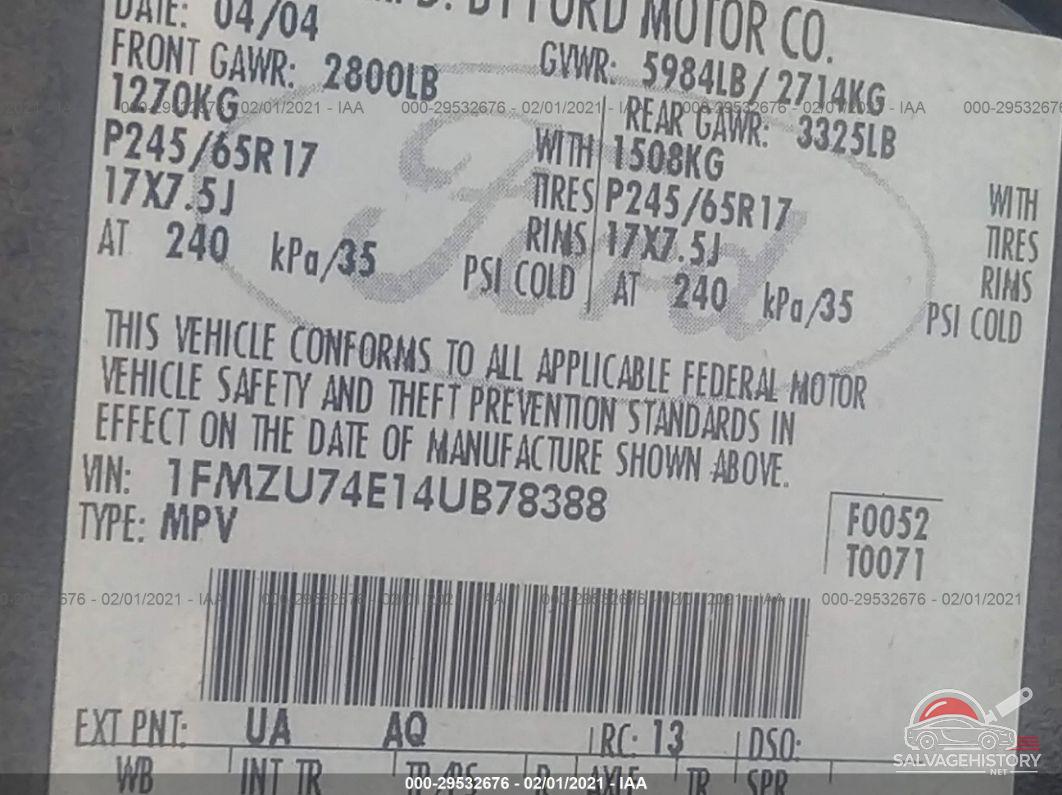 1FMZU74E14UB78388 2004 FORD EXPLORER photo no. 9