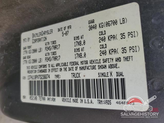 1D7HU18PX7S236674 2007 DODGE RAM 1500 photo no. 12