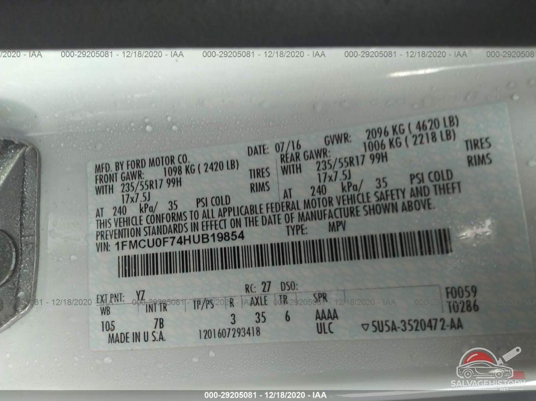 1FMCU0F74HUB19854 2017 FORD ESCAPE photo no. 9