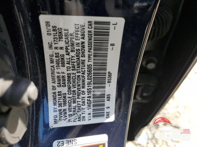 1HGFA16519L026605 2009 HONDA CIVIC photo no. 12