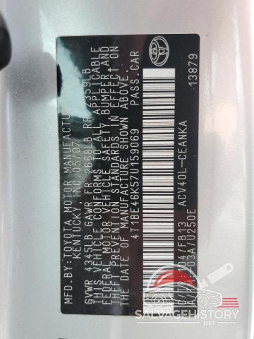 4T1BE46K57U159069 2007 TOYOTA CAMRY photo no. 12