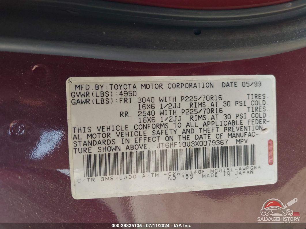 JT6HF10U3X0079367 1999 LEXUS RX photo no. 9