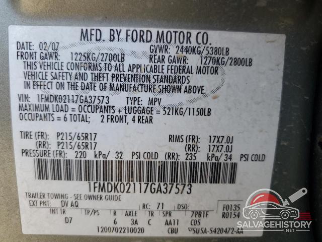 1FMDK02117GA37573 2007 FORD FREESTYLE photo no. 14