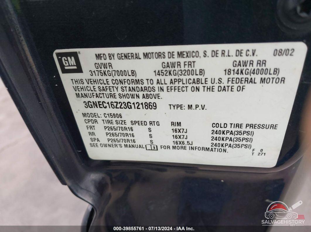 3GNEC16Z23G121869 2003 CHEVROLET SUBURBAN photo no. 9