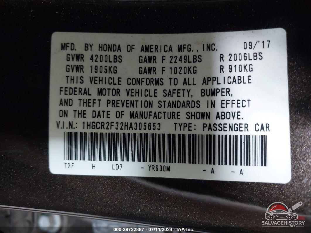 1HGCR2F32HA305653 2017 HONDA ACCORD photo no. 9