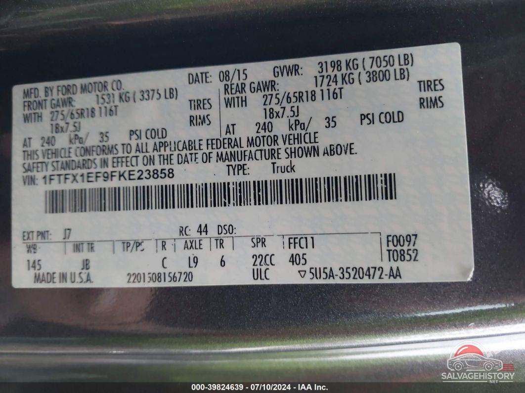 1FTFX1EF9FKE23858 2015 FORD F-150 photo no. 9