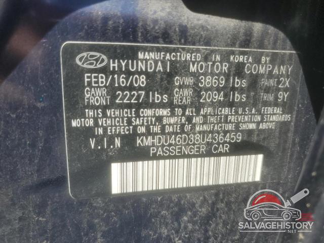 KMHDU46D38U436459 2008 HYUNDAI ELANTRA photo no. 12