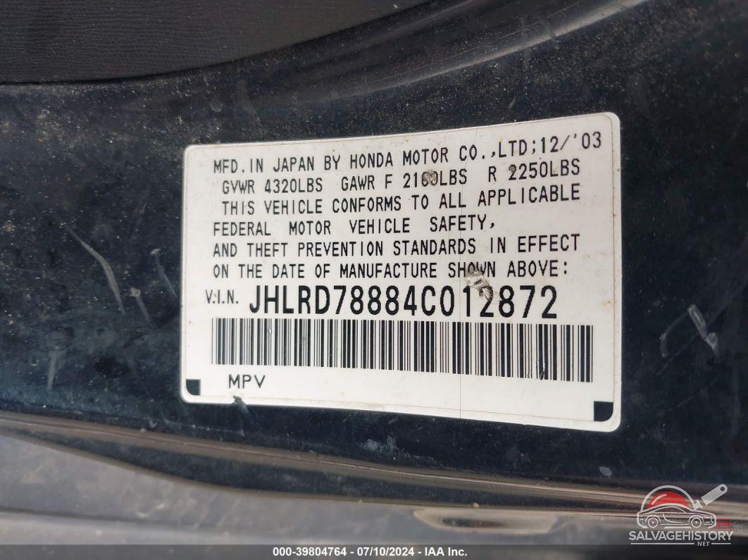 JHLRD78884C012872 2004 HONDA CR-V photo no. 9