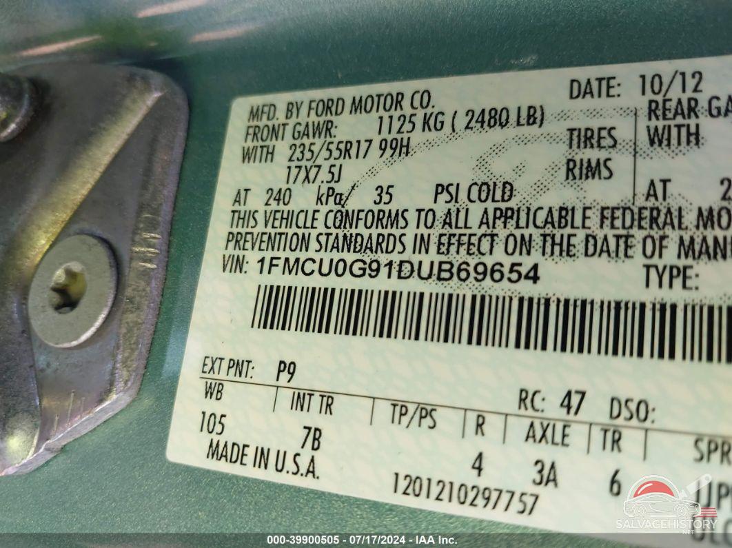 1FMCU0G91DUB69654 2013 FORD ESCAPE photo no. 9