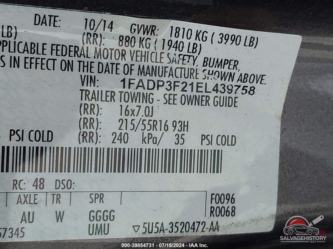 1FADP3F21EL439758 2014 FORD FOCUS photo no. 9