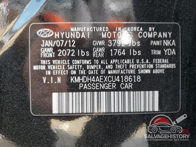 KMHDH4AEXCU418618 2012 HYUNDAI ELANTRA photo no. 12