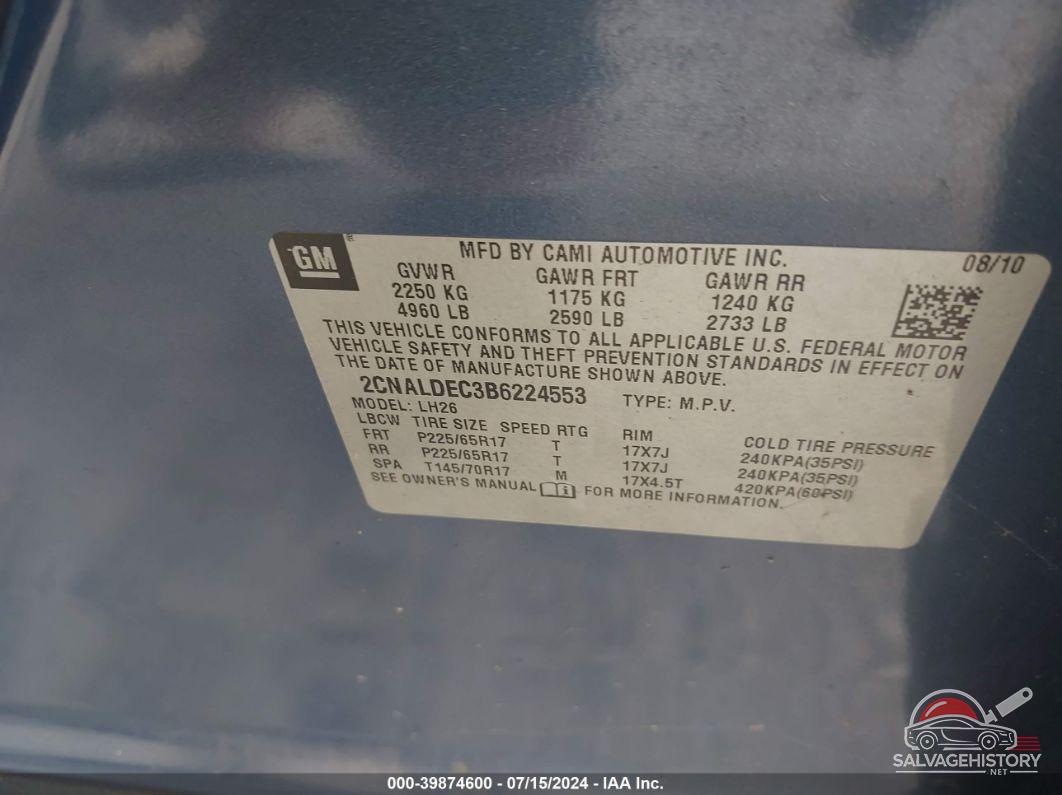 2CNALDEC3B6224553 2011 CHEVROLET EQUINOX photo no. 9