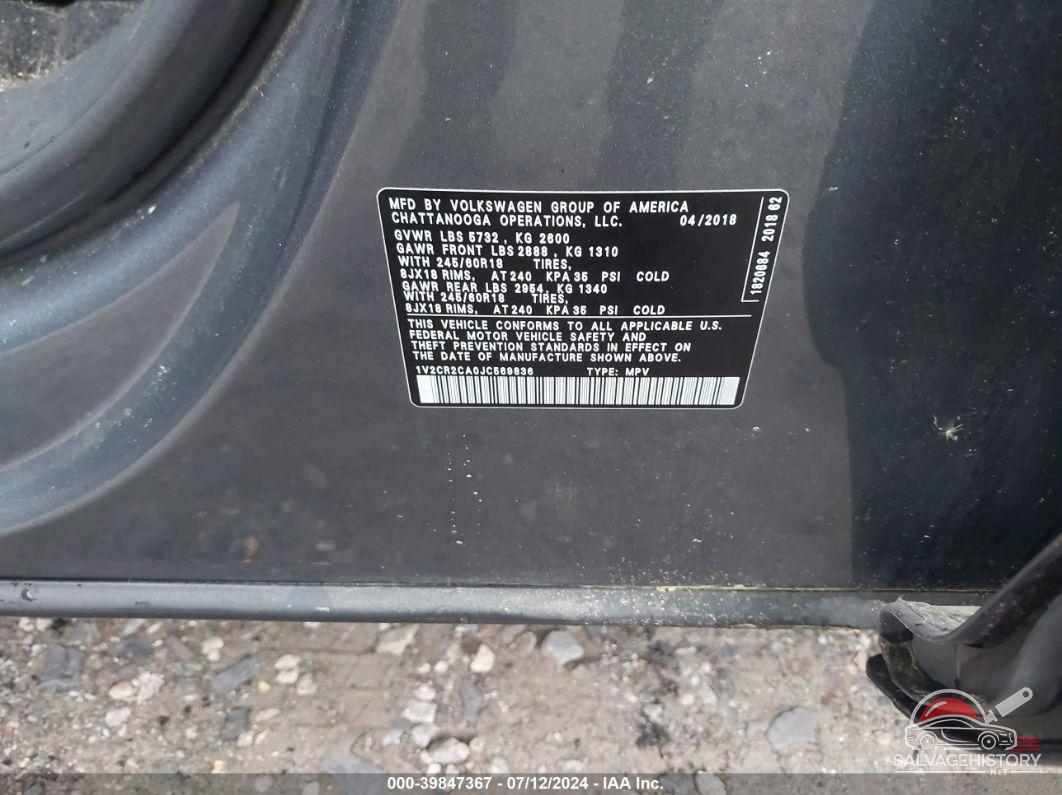 1V2CR2CA0JC569836 2018 VOLKSWAGEN ATLAS photo no. 9