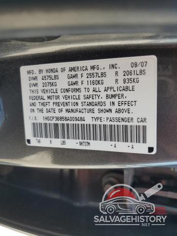 1HGCP36858A009484 2008 HONDA ACCORD photo no. 12