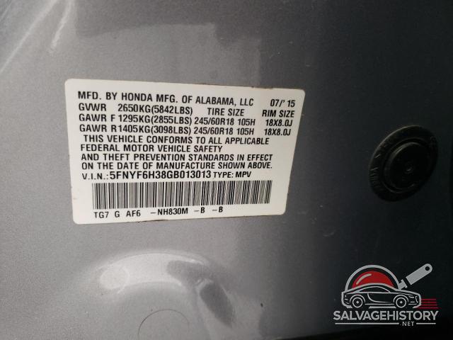 5FNYF6H38GB013013 2016 HONDA PILOT photo no. 13