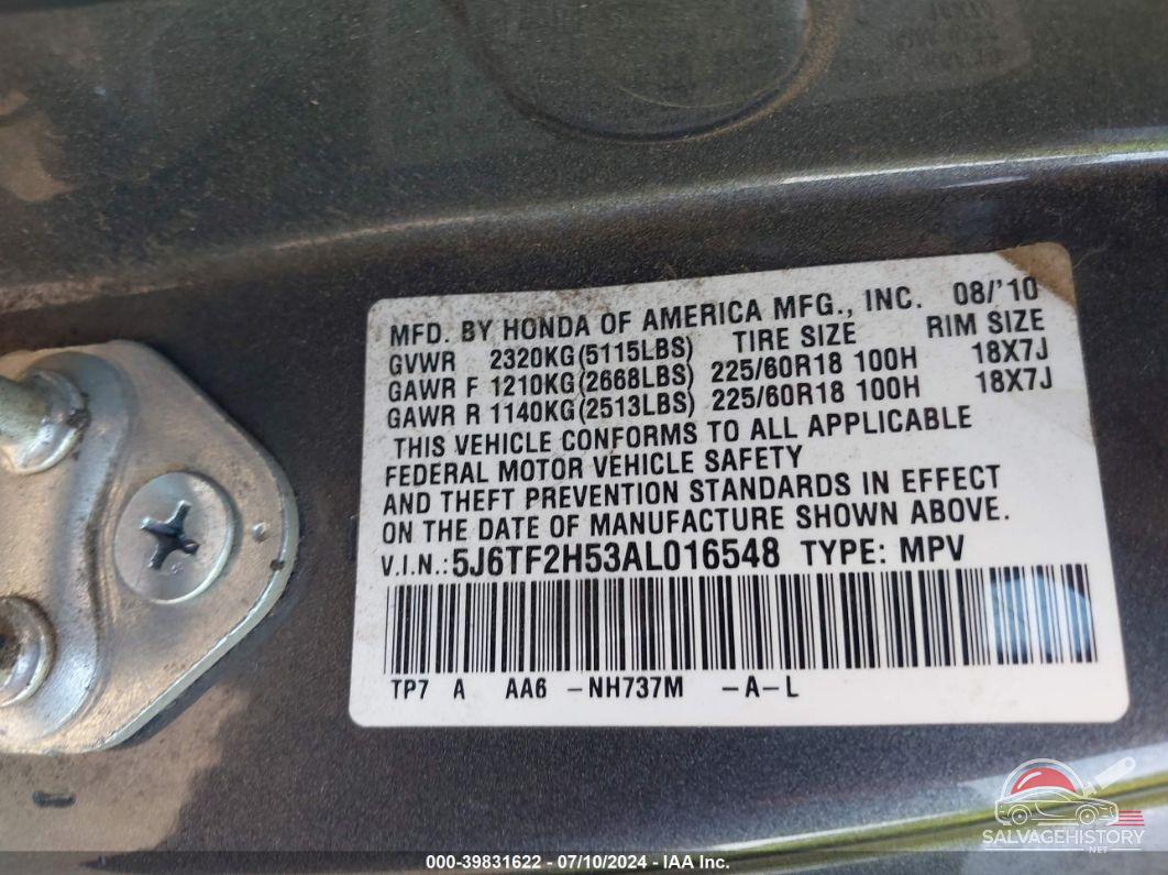 5J6TF2H53AL016548 2010 HONDA ACCORD CROSSTOUR photo no. 9