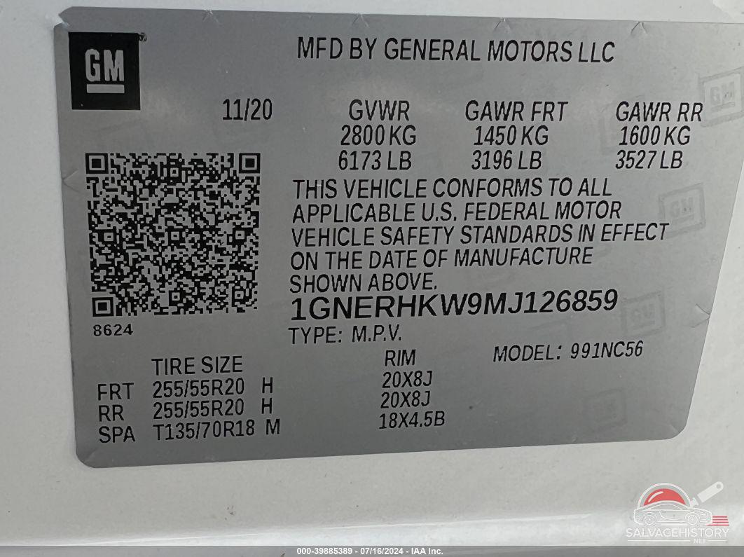 1GNERHKW9MJ126859 2021 CHEVROLET TRAVERSE photo no. 9