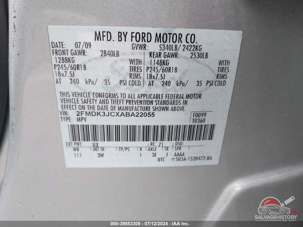 2FMDK3JCXABA22055 2010 FORD EDGE photo no. 9