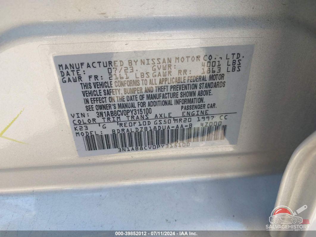 3N1AB8CV0PY315100 2023 NISSAN SENTRA photo no. 9
