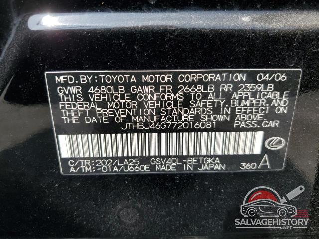 JTHBJ46G772016081 2006 LEXUS ES350 photo no. 13