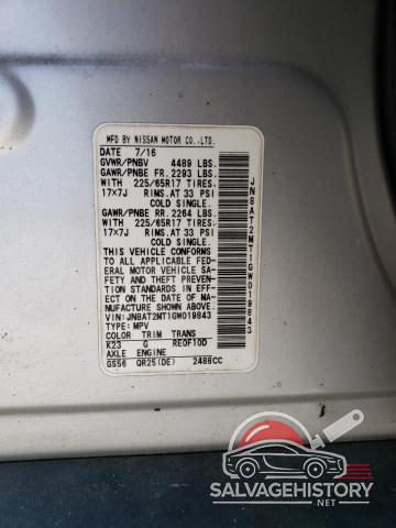 JN8AT2MT1GW019843 2016 NISSAN ROGUE photo no. 13