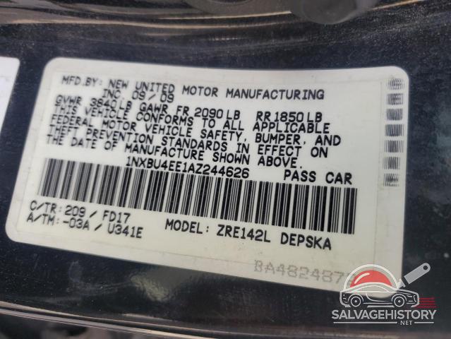 1NXBU4EE1AZ244626 2010 TOYOTA COROLLA photo no. 12