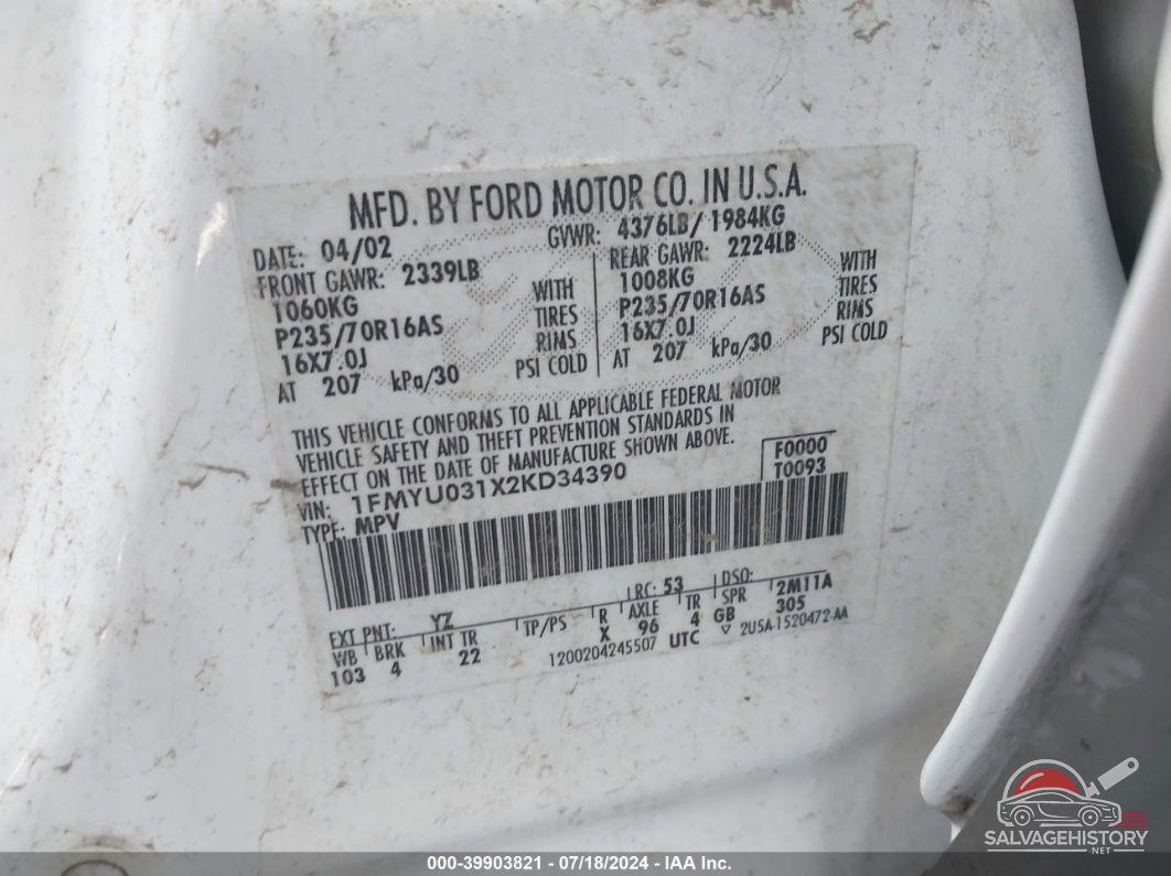 1FMYU031X2KD34390 2002 FORD ESCAPE photo no. 9