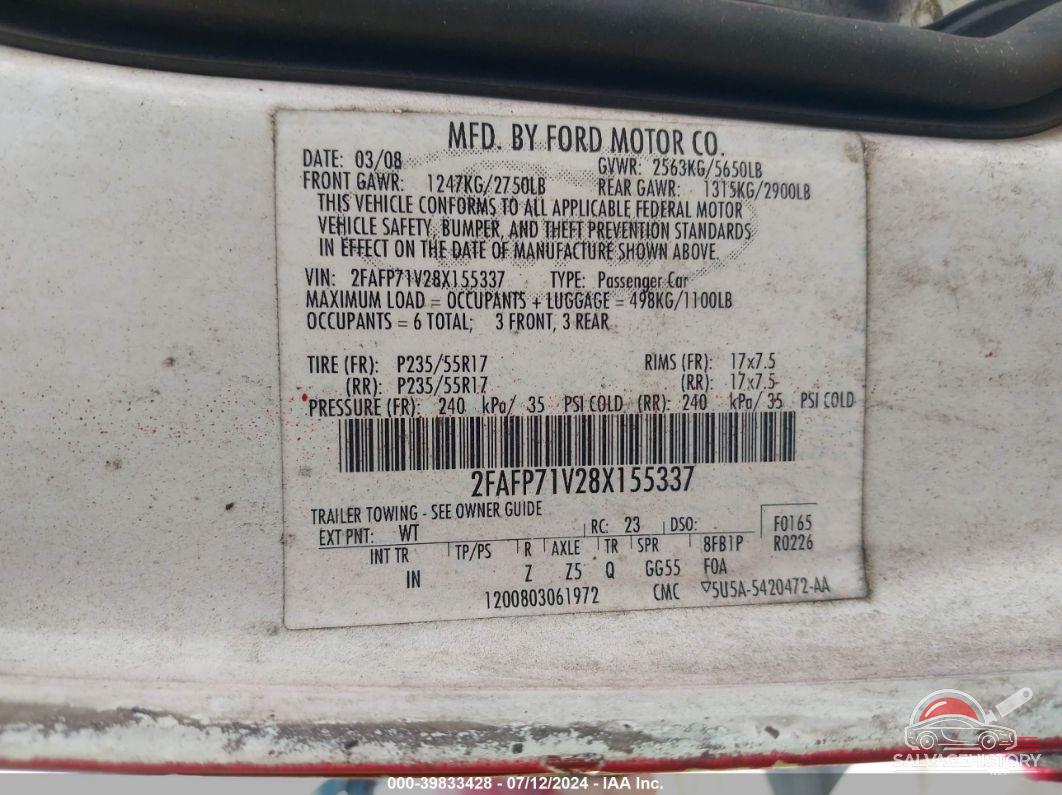 2FAFP71V28X155337 2008 FORD CROWN VICTORIA photo no. 9
