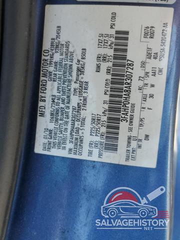 3FAHP0HA8AR307287 2010 FORD FUSION photo no. 12