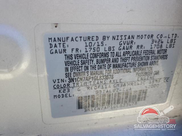 3N1CN7AP1GL833678 2016 NISSAN VERSA photo no. 12