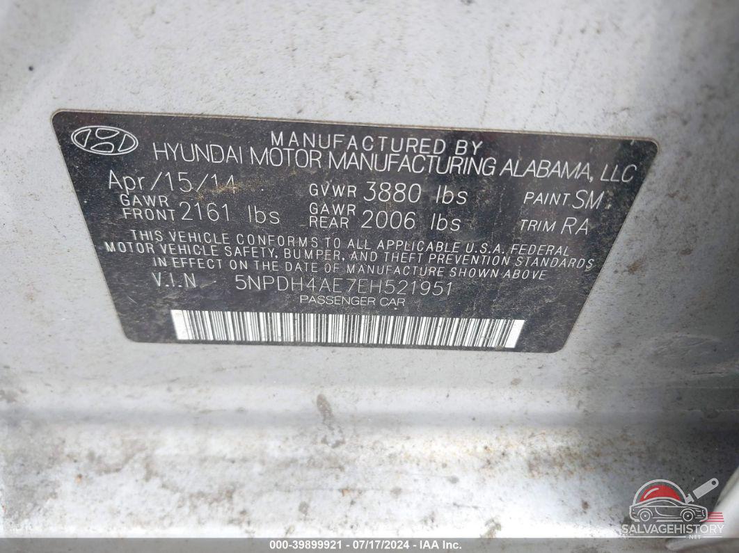 5NPDH4AE7EH521951 2014 HYUNDAI ELANTRA photo no. 9