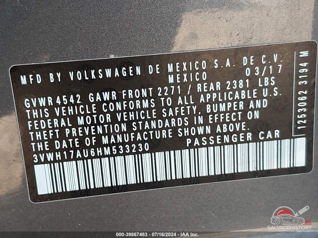 3VWH17AU6HM533230 2017 VOLKSWAGEN GOLF ALLTRACK photo no. 9