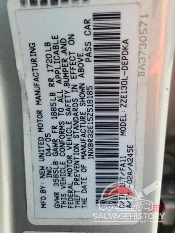 1NXBR32E15Z518185 2005 TOYOTA COROLLA photo no. 12