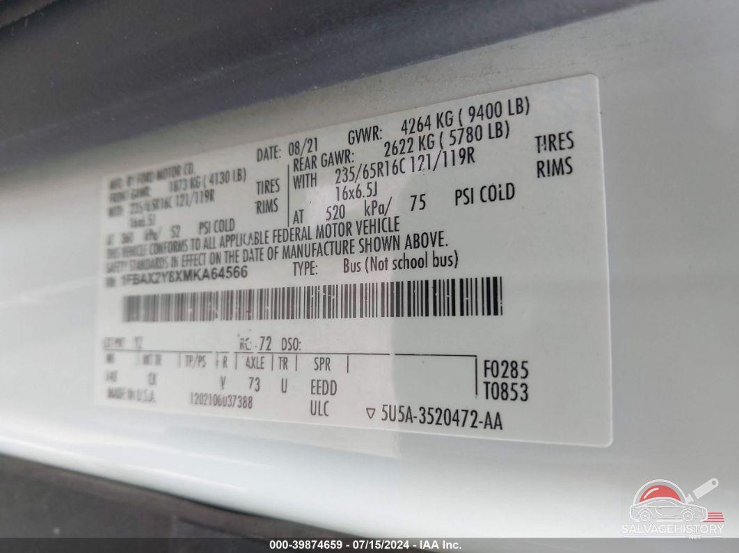 1FBAX2Y8XMKA64566 2021 FORD TRANSIT PASSENGER photo no. 9