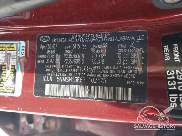 5NMSH13E67H102475 2007 HYUNDAI SANTA FE photo no. 13